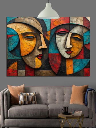 Soyut Yüzlerden Modern Tablo Dekoratif Kanvas - Mdf Ahşap Tablo