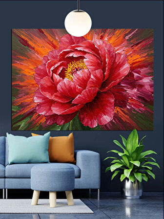 Canlı Kırmızı Şakayık Çiçeği Dekoratif Kanvas - Mdf Ahşap Tablo