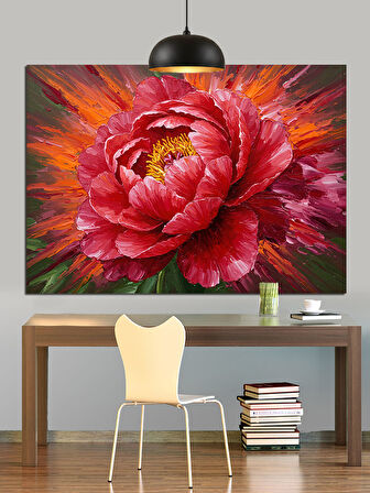 Canlı Kırmızı Şakayık Çiçeği Dekoratif Kanvas - Mdf Ahşap Tablo