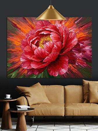 Canlı Kırmızı Şakayık Çiçeği Dekoratif Kanvas - Mdf Ahşap Tablo