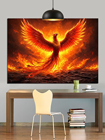 Alevler İçinde Anka Kuşu Dekoratif Kanvas - Mdf Ahşap Tablo