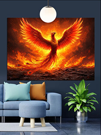 Alevler İçinde Anka Kuşu Dekoratif Kanvas - Mdf Ahşap Tablo