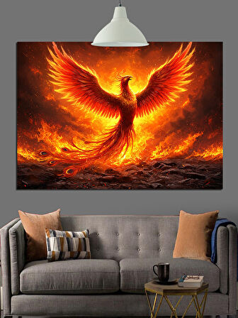 Alevler İçinde Anka Kuşu Dekoratif Kanvas - Mdf Ahşap Tablo