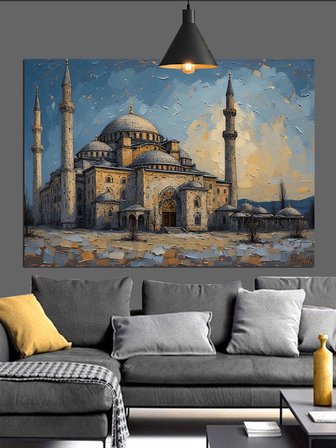 Tarihi Cami Manzarası Dekoratif Kanvas - Mdf Ahşap Tablo