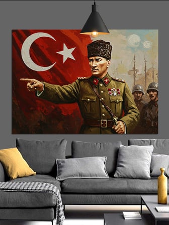 Komutan Atatürk Askerleriyle Dekoratif Kanvas - Mdf Ahşap Tablo