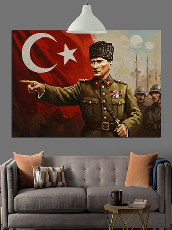 Komutan Atatürk Askerleriyle Dekoratif Kanvas - Mdf Ahşap Tablo