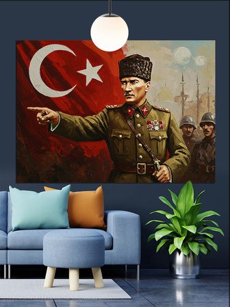 Komutan Atatürk Askerleriyle Dekoratif Kanvas - Mdf Ahşap Tablo