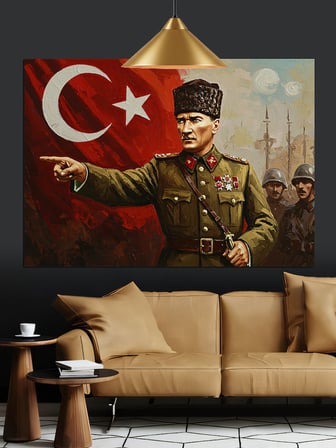Komutan Atatürk Askerleriyle Dekoratif Kanvas - Mdf Ahşap Tablo