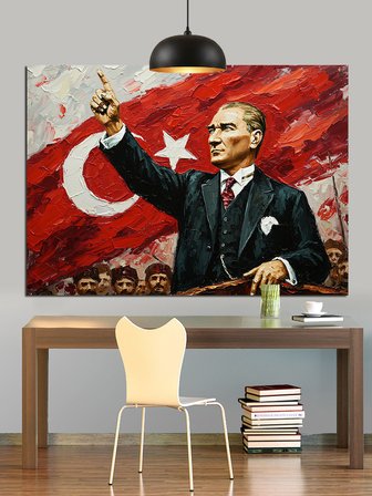 Atatürk Türk Lider Portresi Dekoratif Kanvas - Mdf Ahşap Tablo