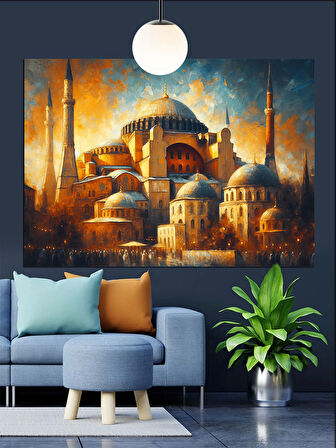 İstanbul Manzarası Tarihi Cami Dekoratif Kanvas - Mdf Ahşap Tablo