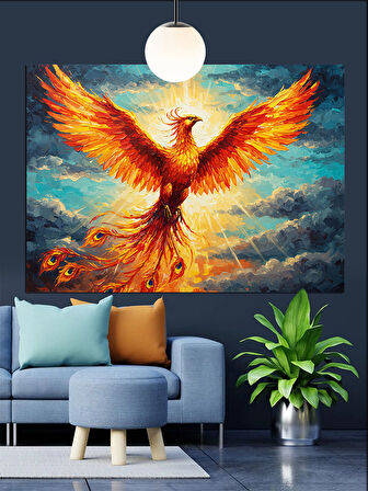 Kızıl Anka Kuşu Yükselişi Dekoratif Kanvas - Mdf Ahşap Tablo