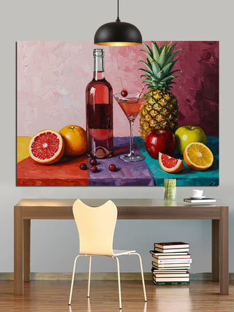 Meyve Şarap Still Life Dekoratif Kanvas - Mdf Ahşap Tablo