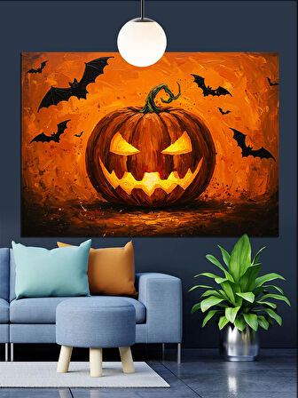 Cadılar Bayramı Turuncu Balkabağı Dekoratif Kanvas - Mdf Ahşap Tablo