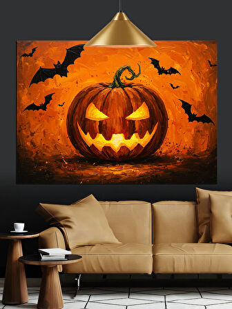 Cadılar Bayramı Turuncu Balkabağı Dekoratif Kanvas - Mdf Ahşap Tablo