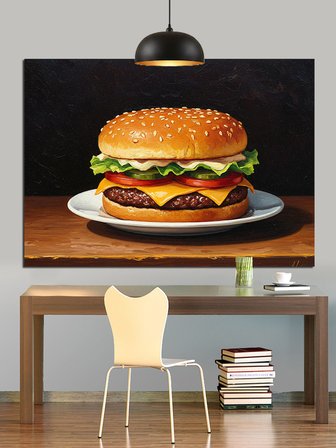 Büyük Lezzetli Çizim Hamburger Dekoratif Kanvas - Mdf Ahşap Tablo