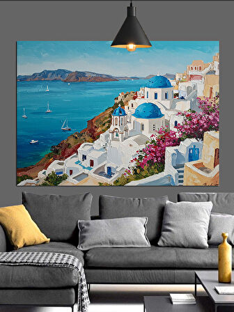 Yunan Adası Deniz Manzarası Dekoratif Kanvas - Mdf Ahşap Tablo