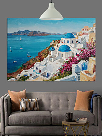 Yunan Adası Deniz Manzarası Dekoratif Kanvas - Mdf Ahşap Tablo