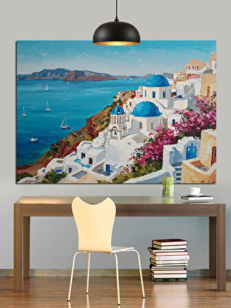 Yunan Adası Deniz Manzarası Dekoratif Kanvas - Mdf Ahşap Tablo