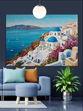 Yunan Adası Deniz Manzarası Dekoratif Kanvas - Mdf Ahşap Tablo