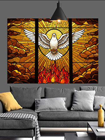 Altın Işıklarla Çevrili Kutsal Güvercin Dekoratif Kanvas - Mdf Ahşap Tablo