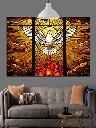 Altın Işıklarla Çevrili Kutsal Güvercin Dekoratif Kanvas - Mdf Ahşap Tablo
