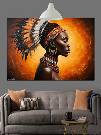 Yerli Kızılderili Kostümlü Savaşçı Kadın Portresi Dekoratif Kanvas - Mdf Ahşap Tablo
