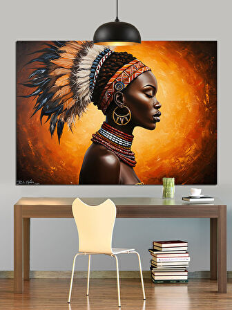 Yerli Kızılderili Kostümlü Savaşçı Kadın Portresi Dekoratif Kanvas - Mdf Ahşap Tablo