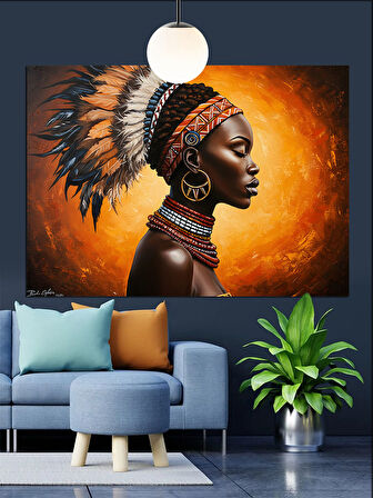 Yerli Kızılderili Kostümlü Savaşçı Kadın Portresi Dekoratif Kanvas - Mdf Ahşap Tablo