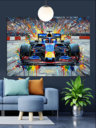 Hızlı Yarış Otomobili Formula 1 Pisti Detayı Dekoratif Kanvas - Mdf Ahşap Tablo