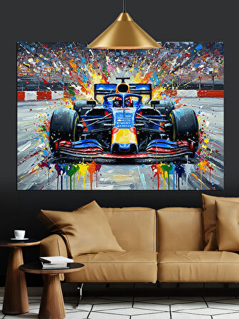 Hızlı Yarış Otomobili Formula 1 Pisti Detayı Dekoratif Kanvas - Mdf Ahşap Tablo
