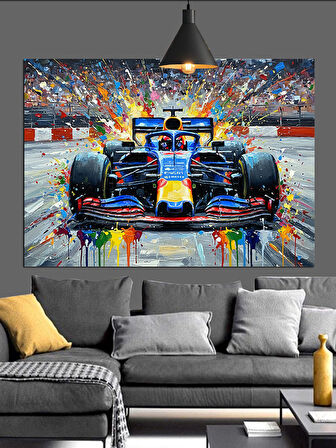 Hızlı Yarış Otomobili Formula 1 Pisti Detayı Dekoratif Kanvas - Mdf Ahşap Tablo
