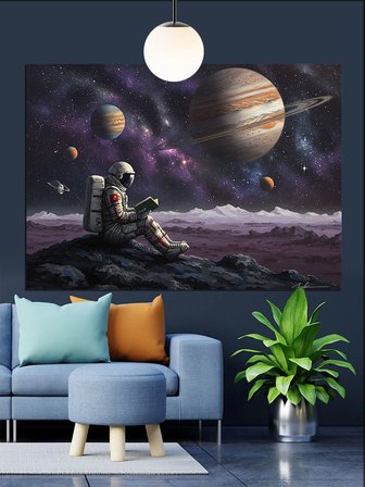 Uzayda Yürüyen Astronot Ve Gezegenler Dekoratif Kanvas - Mdf Ahşap Tablo