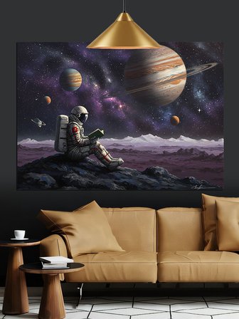 Uzayda Yürüyen Astronot Ve Gezegenler Dekoratif Kanvas - Mdf Ahşap Tablo