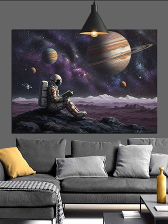 Uzayda Yürüyen Astronot Ve Gezegenler Dekoratif Kanvas - Mdf Ahşap Tablo