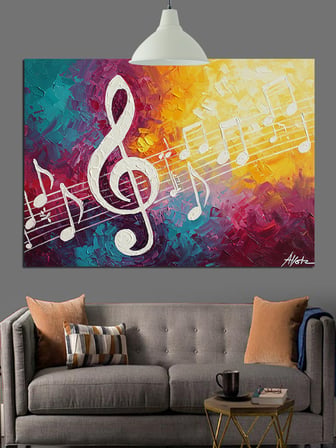 Müzik Notaları Ve G-Anahtarı Sanat Eseri Dekoratif Kanvas - Mdf Ahşap Tablo