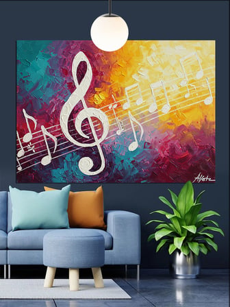 Müzik Notaları Ve G-Anahtarı Sanat Eseri Dekoratif Kanvas - Mdf Ahşap Tablo