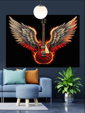 Melek Kanatlı Elektrogitar İllüstrasyonu Dekoratif Kanvas - Mdf Ahşap Tablo