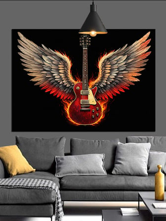 Melek Kanatlı Elektrogitar İllüstrasyonu Dekoratif Kanvas - Mdf Ahşap Tablo