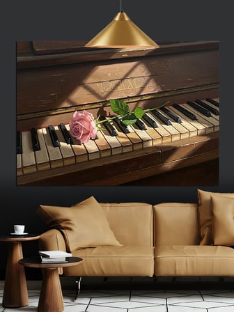 Piyano Tuşları Çiçek Müzik Dekoratif Kanvas - Mdf Ahşap Tablo