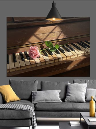 Piyano Tuşları Çiçek Müzik Dekoratif Kanvas - Mdf Ahşap Tablo