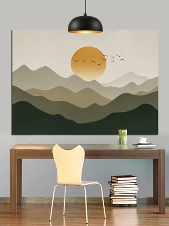 Gün Batımı Dağ Manzara Minimalist Dekoratif Kanvas - Mdf Ahşap Tablo