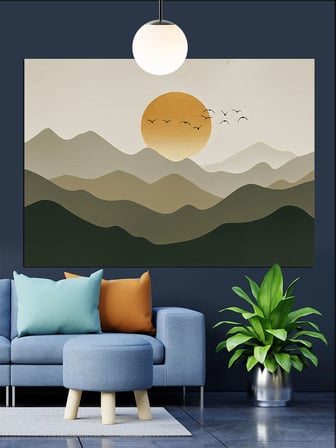 Gün Batımı Dağ Manzara Minimalist Dekoratif Kanvas - Mdf Ahşap Tablo
