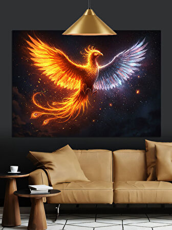 Anka Kuşu Yükselen Alev Dekoratif Kanvas - Mdf Ahşap Tablo