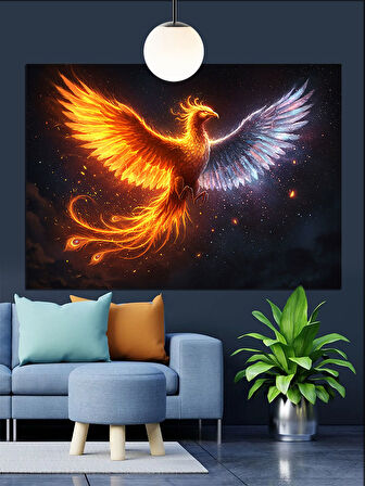 Anka Kuşu Yükselen Alev Dekoratif Kanvas - Mdf Ahşap Tablo