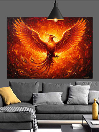 Anka Kuşu Alev  Dekoratif Kanvas - Mdf Ahşap Tablo