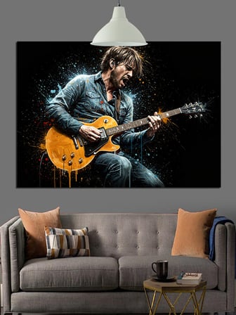 Gitar Çalan Adam Müzik Dekoratif Kanvas - Mdf Ahşap Tablo
