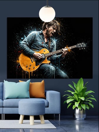 Gitar Çalan Adam Müzik Dekoratif Kanvas - Mdf Ahşap Tablo