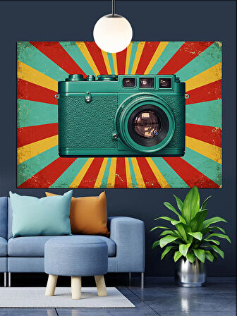 Fotoğraf Makinesi Renkli Pop Art Dekoratif Kanvas - Mdf Ahşap Tablo