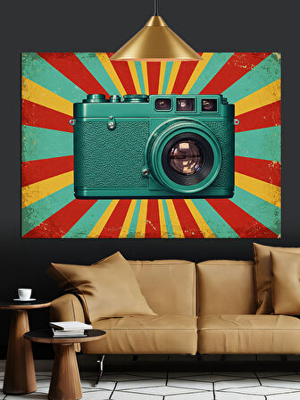 Fotoğraf Makinesi Renkli Pop Art Dekoratif Kanvas - Mdf Ahşap Tablo