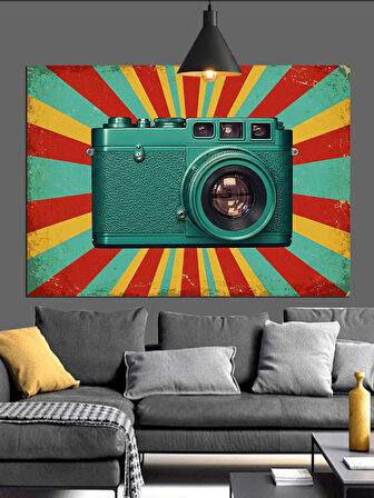 Fotoğraf Makinesi Renkli Pop Art Dekoratif Kanvas - Mdf Ahşap Tablo